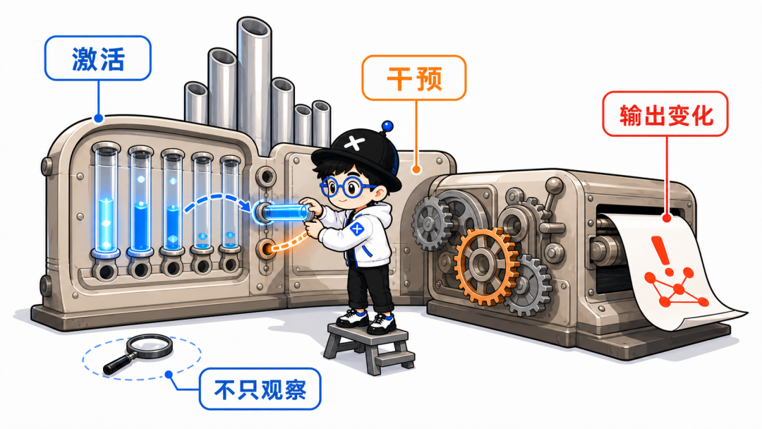 机制可解释性:缓存激活、干预模型组件、观察输出变化